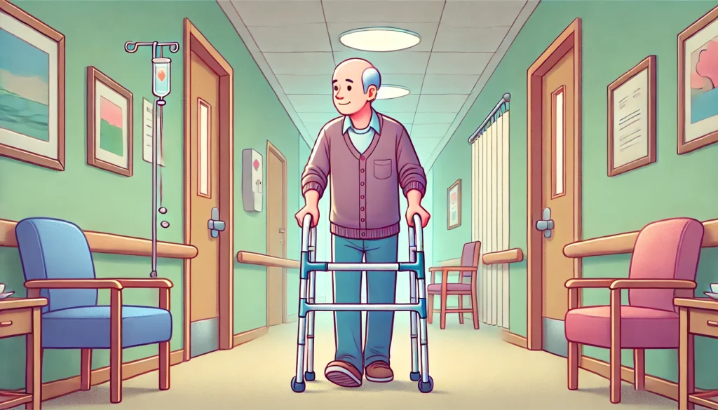 lewy body dementia patient walking with a walker