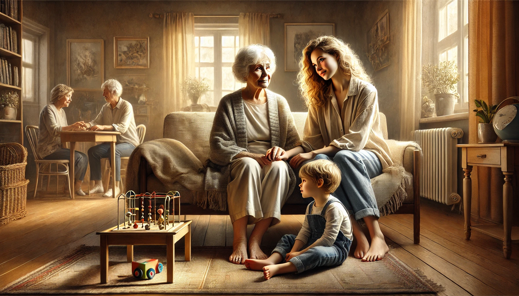 70 year-old woman with dementia being visited by family