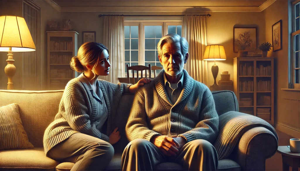 daughter taking care of her father with dementia