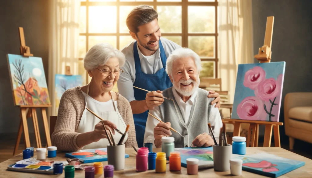 Dementia patients painting to reduce agitation