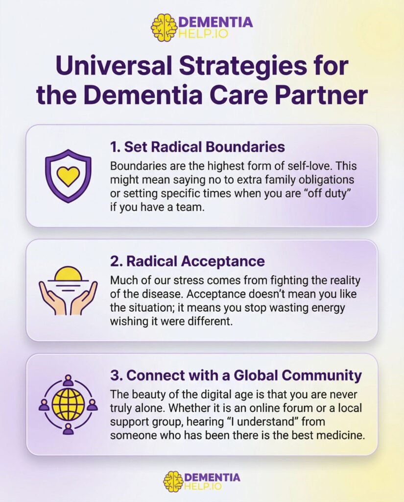 Universal Strategies for dementia care partners infographic
